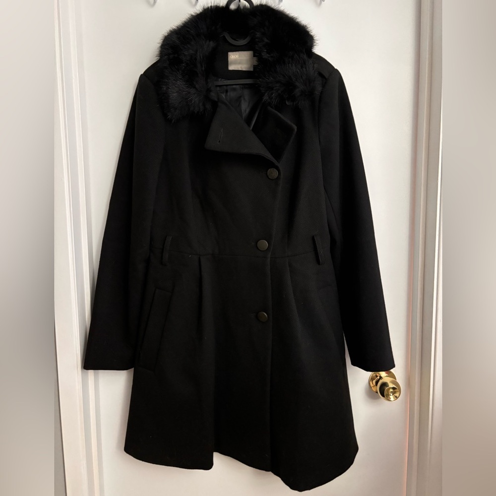 ASOS Faux fur collared princess coat, black, size US 10
